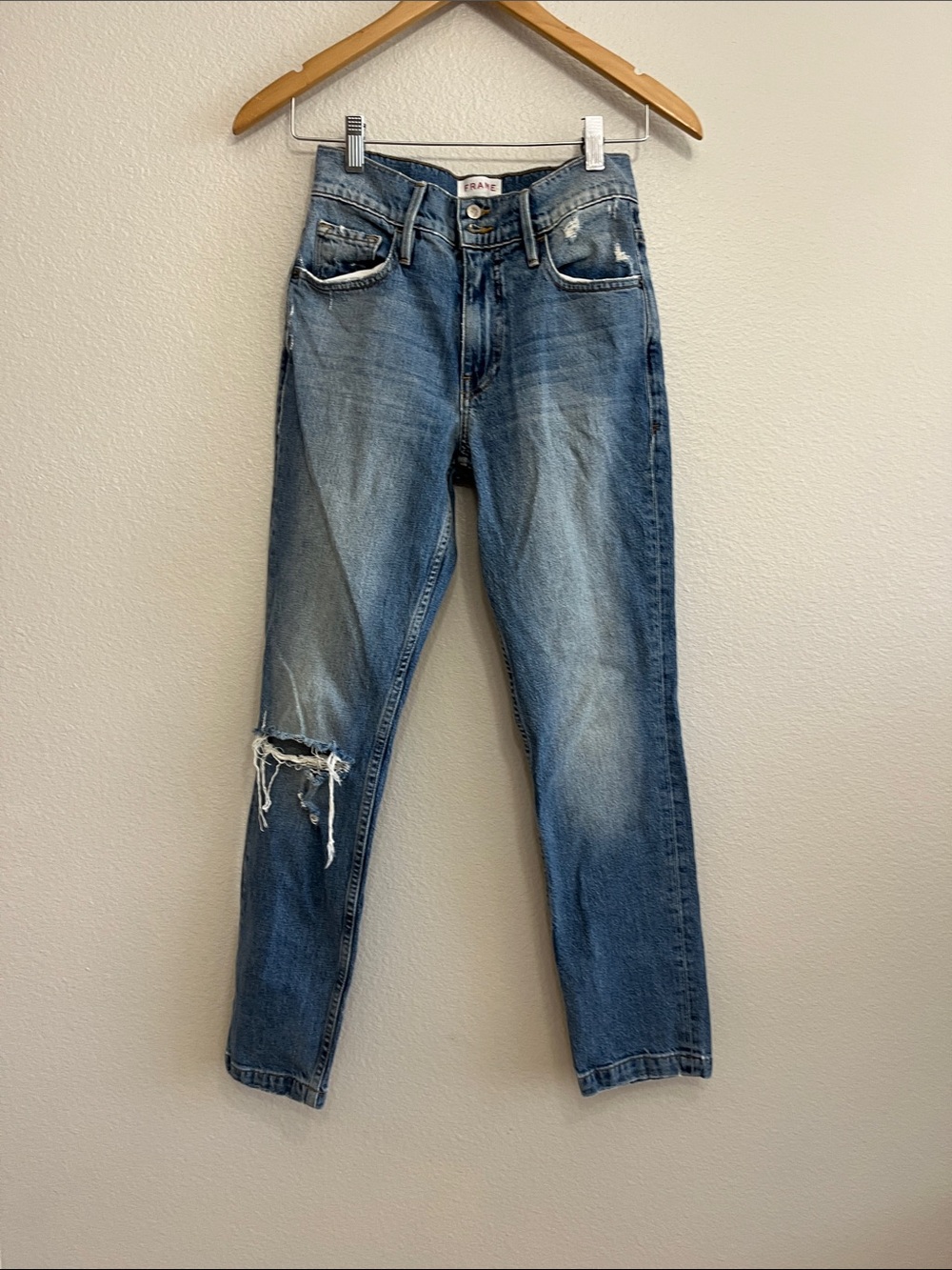 Frame Denim Slim Straight Distressed Blue Jeans